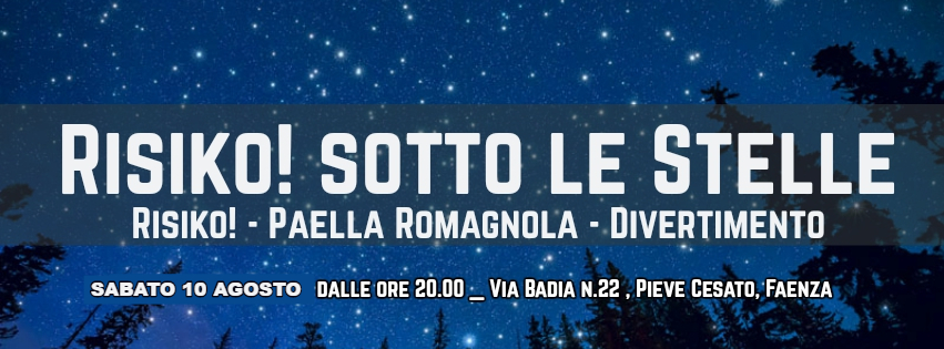 Nome:   Risiko! sotto le stelle 2018 (1).jpg
Visite:  451
Grandezza:  302.1 KB